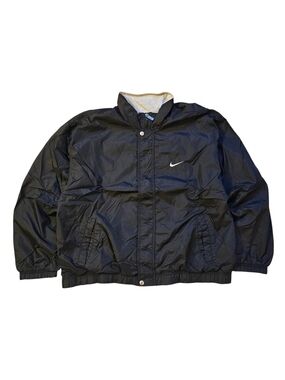 Vintage 90's Nike Black Men's Windbreaker Jacket with White Swoosh